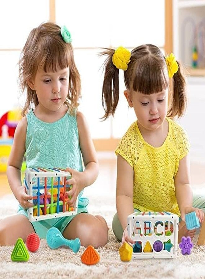 NIYANETAIL Baby Shape Sorting Toy, Colorful Elastic Bands Sensory Shape Sorter Bins with Balls & Blocks, Early Learning Preschool Educational Baby (14 Pcs Shape) (14 PCS) - Image 2